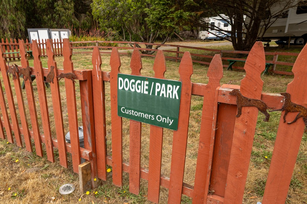 Outdoor Doggie Park at Ocean Cove Lodge, safe and fenced area for dogs